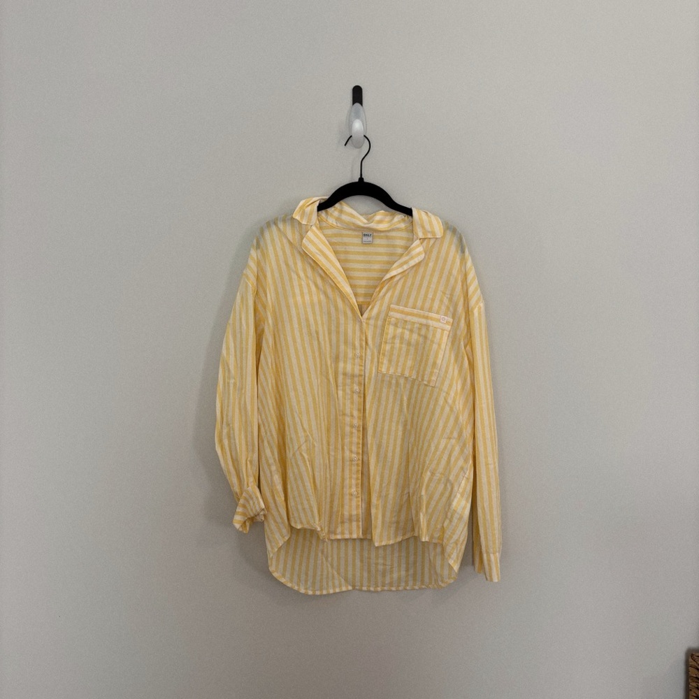 Old Navy Yellow and White Striped Button-Down Shirt